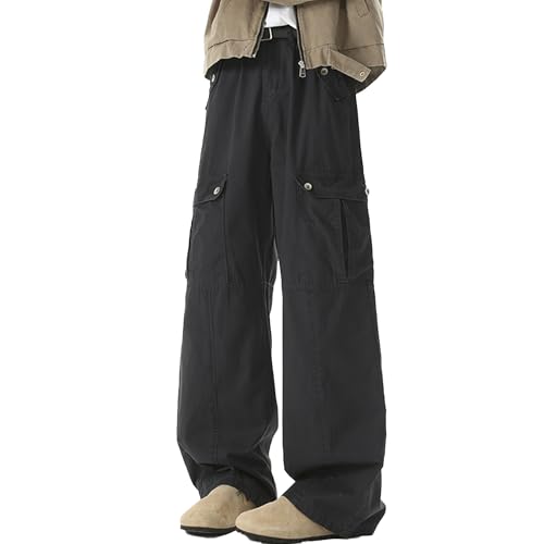 XYXIONGMAO Men's Black Streetwear Joggers Hip Hop Casual Sweatpants Multi-Pocket Cargo Pants Loose Techwear Pleated Overalls