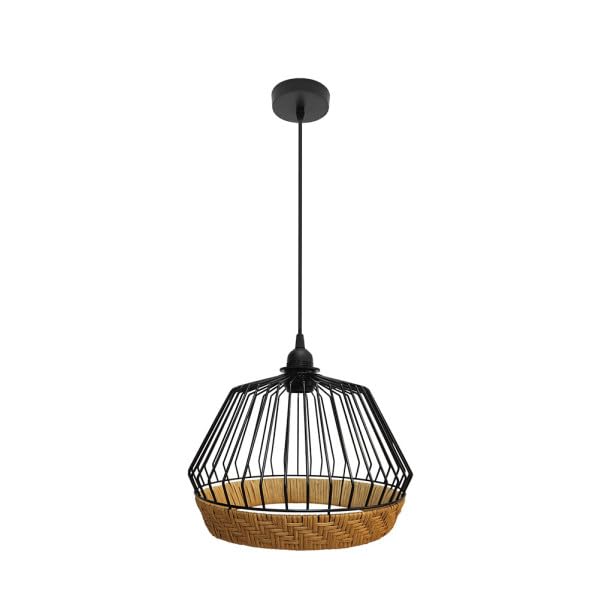 Zarivy Ciondolo Hugo 1xe27 in elegante nero e naturale, con dimensioni di 30x30 cm. Realizzato in metallo e rattan, ideale per illuminare e abbellire i tuoi spazi con stile moderno.