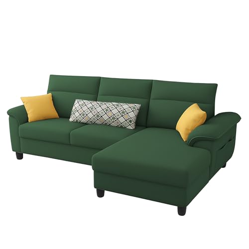 Image of Casaliving Seams RHS 4 Seater L Shape Sofa for Living Room (Green Fabric) Premium Fabric Sofa