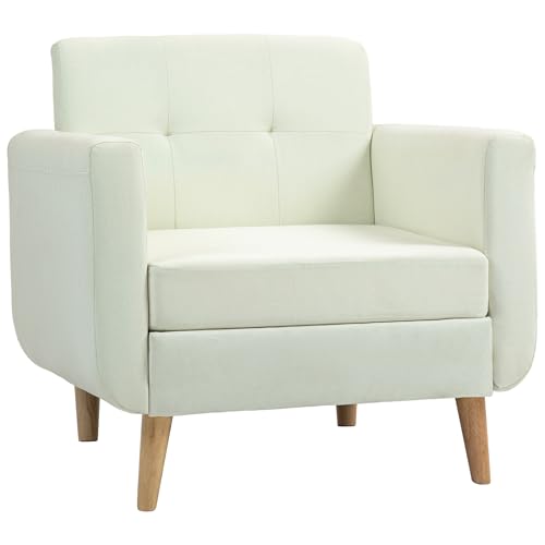 HOMCOM Sofá de 1 Plaza Sofá de Salón Moderno con Reposabrazos y Patas de Madera Sofá Pequeño para Oficina Sala de Estar 78x70x75 cm Crema