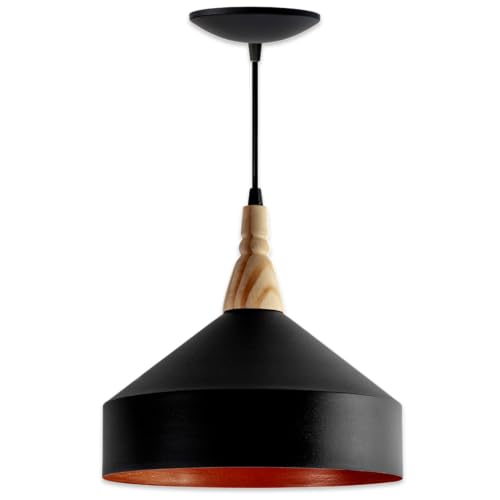 Lustre Luminária Pendente Zara Sala Quarto Cozinha (Preto e Cobre)