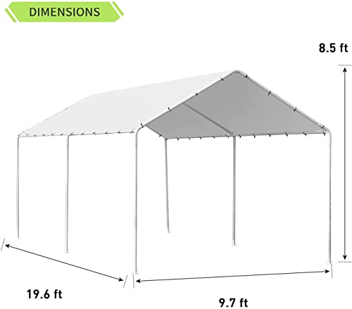 10X20 Carports Heavy Duty Car Port Waterproof Car Tent Metal Carport Party Tent With 6 Steel Legs,White #TOP6