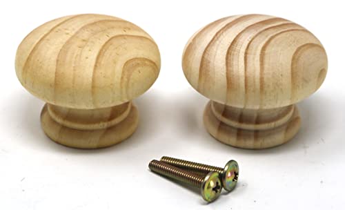 fiXte 2 x Natural Wood Cupboard Cabinet Door Knob Pine Wooden Unlacquered Handle 50mm (2"), Pack of 2