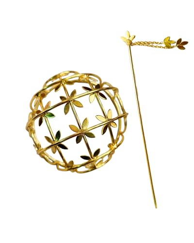 Image of Handcrafted Brass Bahara Hair Bun Cage with Stick for Women | Anti-Tarnish Juda Cover | Traditional Golden Hair Bun Accessory for Bridal, Wedding, Festive, Ethnic & Classical Dance Wear