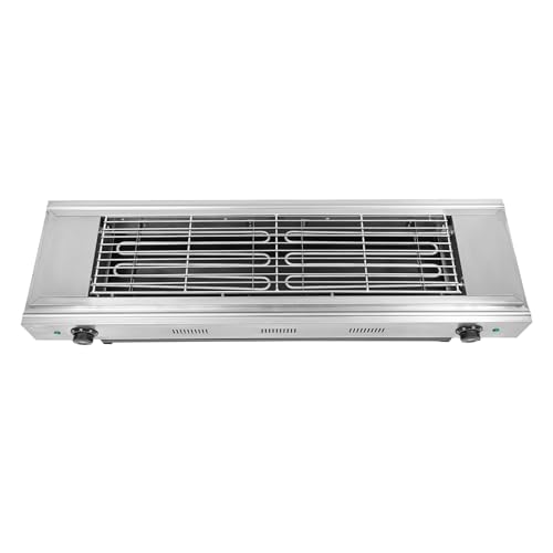 Countertop Electric BBQ Grill, 3000W Stainless Steel Barbecue Griddle with Dual-head Rotary Knobs for Commercial and Home Use, 122-572°F Adjustable Temperature (Silver)