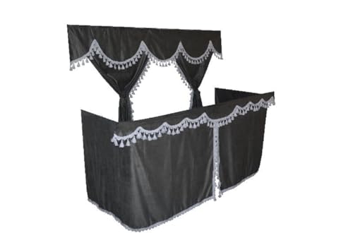 Ensemble de rideaux de camion gris avec pompons blancs pour cabine