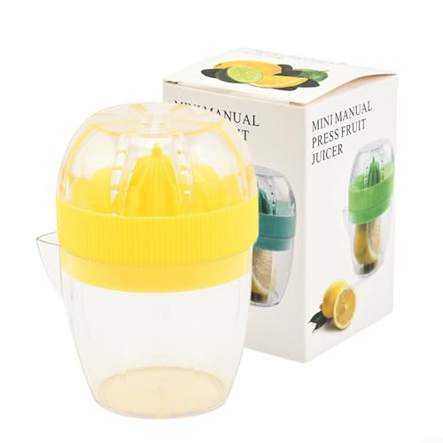 Presse-agrumes manuel avec bec verseur pour orange citron, presse-fruits portable avec tasse transparente, facile à nettoyer et à utiliser (jaune)