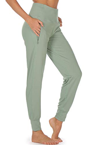 icyzone Workout Joggers Pants for Women - High Waisted Exercise Athletic Running Leggings with Pockets (M, Hemlock)
