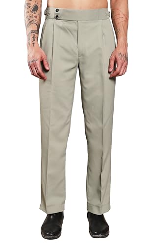 Image of Gurkha Pants for Men | Trouser for Men | Formal Pant | Double Button | Loose Fit Trouser High Waist Pleated Casual Trousers | Vintage Straight Leg Pants for Office Smart Casual Travel Party