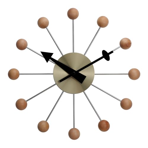 NUOVO Horloge murale à boule en bois multicolore de 33 cm - Multicolore - Créative - Silencieuse - Quartz - Personnalité amusante - Décoration pour la...