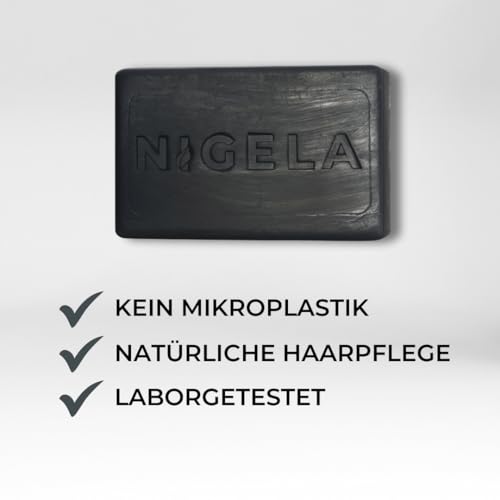 Nigela - Festes Shampoo mit Schwarzkümmelöl - 3er Set - Natürlich ohne Sulfate, Parabene und Silikone - Haarseife für kräftiges & gesundes Haar - Plastikfreies Anti Schuppen Shampoo