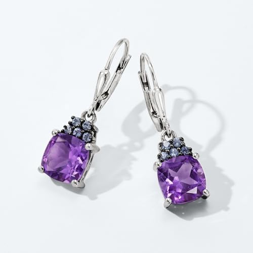 Ross-Simons 3.40 ct. t.w. Amethyst and .30 ct. t.w. Tanzanite Drop Earrings in Sterling Silver3