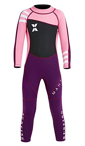 DIVE & SAIL Kid Girls 2.5mm Neoprene One Piece Wetsuits Long Sleeve Swimsuit UPF 50+ UV Protection Rash Guard for Swimming Diving Surfing 8-9 Years Pink