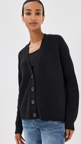 Women's Cropped Cashmere Cocoon Cardigan, Black, S2