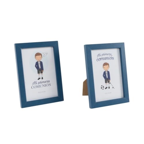 ROCKING GIFTS Set de x2 Marco de Fotos 10x15 para Fotografía Comunión Niño, Madera Azul, 2 Portafotos para Recuerdo, 17 cm