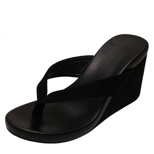 Womens Slip On High Wedge Heeled Flip Flops Comfortable Round Open Toe Arch Support Wedge Thongs For Dressy Casual Daily Vacation Summer
