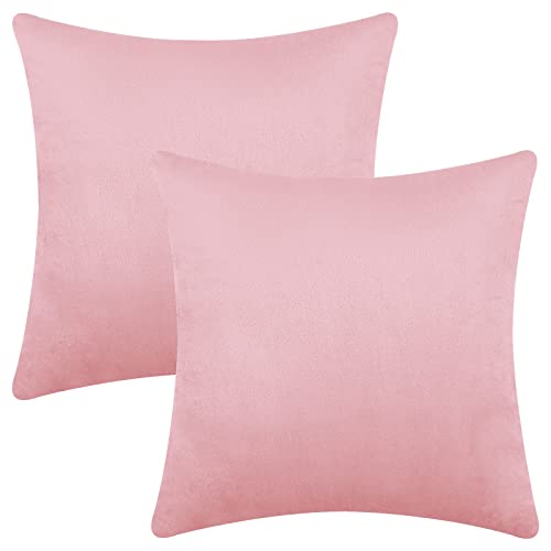 Yastouay 2 Pack Throw Pillow Covers, Pink Decorative Pillow Covers, Solid Sofa Pillows, Soft Velvet Pillow Case, Square Accent Cushion Covers For Sofa Couch Bed Chair, 18 X 18 Inches #TOP15