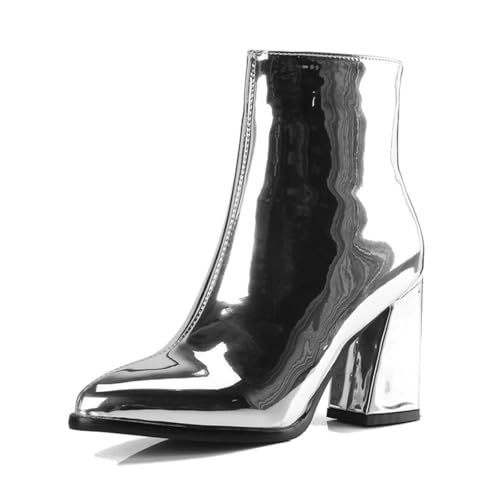 2025 Botines de mujer Comercio Exterior Europeo Americano Talla Grande Invierno Botas de Mujer Cremallera Lateral Encaje Botas cortas Gruesas con Bebé Niños Impermeable, plata, 38 EU