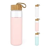 Zumaflo 22 oz Glass Water Bottle with Bamboo Lid and Semi-Transparent Silicone Protective Sleeve –...