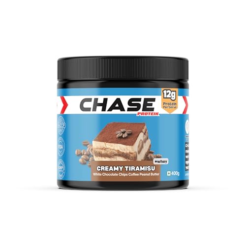 Image of Chase High Protein Peanut Butter Creamy 400g | With Isolate Whey & 120g Protein in Jar | 12g Per Serve | Tiramisu Flavour with White Chocolate Chips | Nut Butter for Breakfast, Fitness, Gym