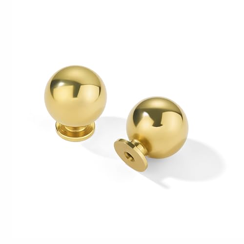 khtumeware 5 Pack 100% Solid Unlacquered Brass Cabinet Knobs Round Ball Real Brass Real Brass Knobs for Dresser Drawer 1 Inch Diameter