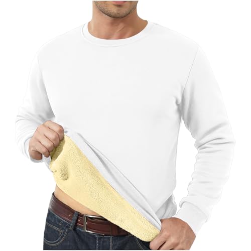 Men's Thick Fleece Lined Pullover Fall Winter Warm Thermal Long Sleeve Crewneck Plush Sweater Tops