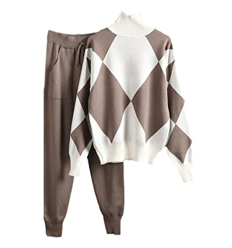 Ensemble en tricot haut de gamme pour femme avec pull col roulé chic coloris kaki