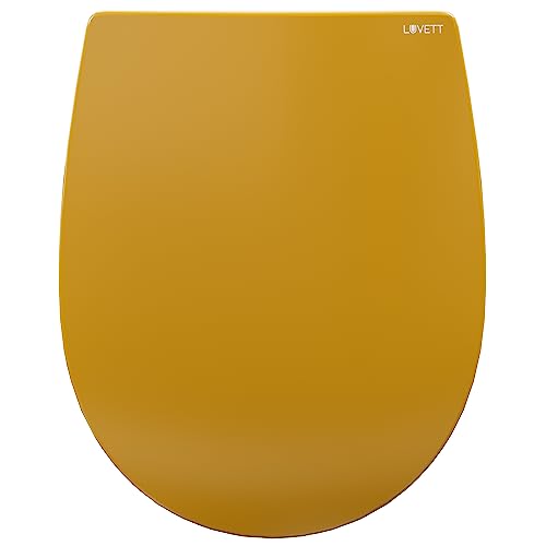 LUVETT® WC-Sitz mit Absenkautomatik C100 oval universell, Toilettendeckel mit 3 Edelstahl Montagelösungen, Klodeckel abnehmbar, Farbe:Curry Gelb