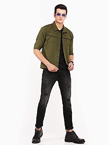 Image of Men Regular Fit Washed Full Sleeve Denim Jacket