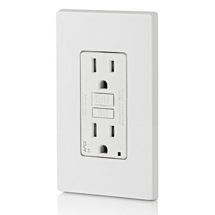 Image of Leviton AFCI Outlet, 15 Amp, Self Test, Tamper-Resistant with LED Indicator Light, Protection from Electrical Fires, AFTR1-W, White (Pack of 10)