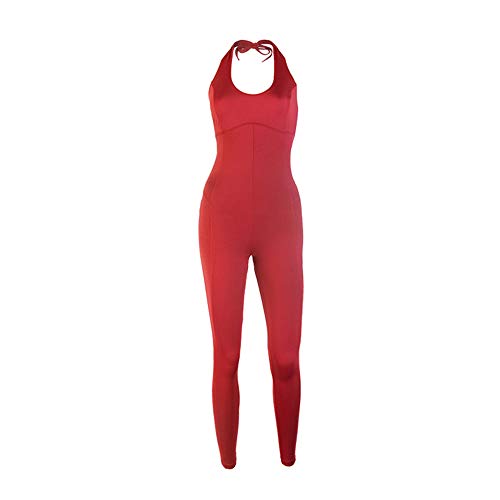 Tight Siamese Yoga Clothes Yoga Tight Breathable And Quick-drying Hanging Neck Jumpsuit Aerial Yoga Jumpsuit Training Sports Jumpsuit Women's Fitness Training Jumpsuit ( Color : Red , Size : M )