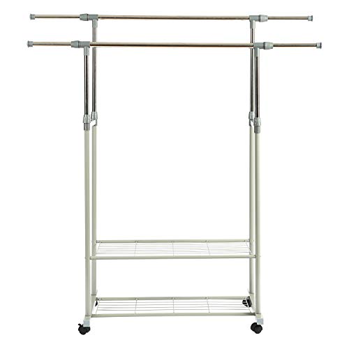 HOME BI Adjustable Garment Rack with 2 Tier Metal Shelf for Shoes Boxes, Rolling Clothes Organizer, High Capacity,Stainless Steel,Heavy Duty up to 110 pounds,Grey