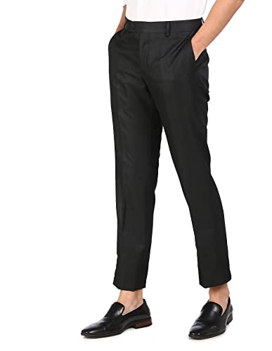 Image of Arrow Men Charcoal Flat Front Solid Formal Trousers