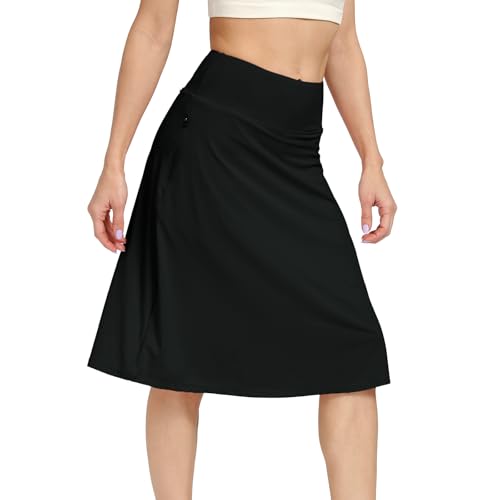 Womens Midi Knee-Length Skirt with Built-in Skorts Hidden Drawstring Zippered Pockets Appropriate for Working Casual Office3