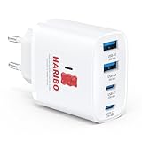 HARIBO USB C Ladegerät, 4 Ports Stecker USB C Netzteil, 40W Schnellladegerät USBC PD Mehrfach Power Adapter für iPhone 17 16 15 14 13 12 Pro Max, für iPad, Gaxlaxy, Handys-Ladestecker, Rot