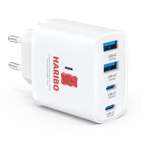 Haribo USB C Ladegerät, 4 Ports Netzteil USB C...