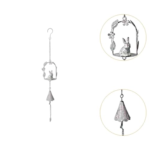 Carillon éolien en fer forgé lapin blanc objet métallique à suspendre