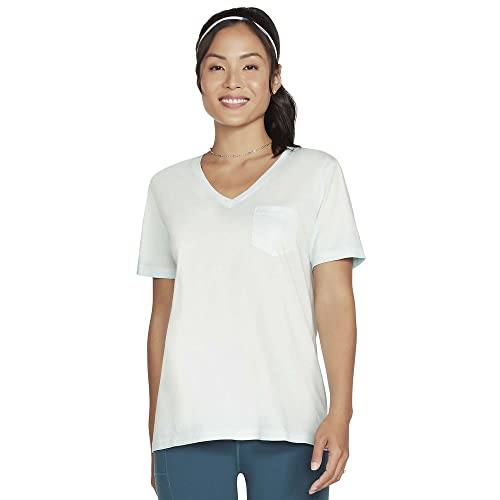 Skechers Women's Diamond Wash Hatha Vneck Pocket Tee T Shirt, Clearwater, S UK