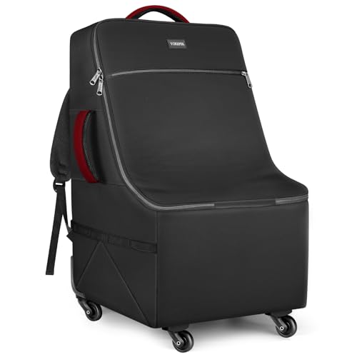 Image of YOREPEK Car Seat Travel Bag with 4 Spinner Wheels & Stable Base | Padded Carseat Bags for Air Travel with Shoulder Straps, Car Seat Carrier for Airport with Extra Pocket for Baby Essentials