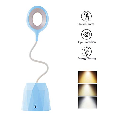 Preisvergleich Produktbild FREEWM Schreibtischlampe Kinder LED Dimmbar Tischlampe Augenschutz Flexibler Schwanenhals Leselicht 3 Helligkeitsstufen mit Stifthalter für Schlafzimmer Kinderzimmer Arbeitszimmer,Blau