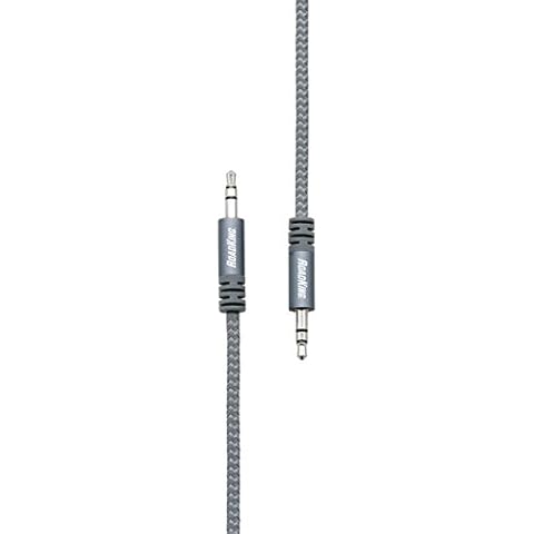 RoadKing 3.5mm AUX Auxiliary Audio Cable, 6' Reflective Braided Heavy-Duty Cord, Silver Cover