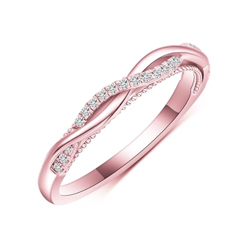 Princess Cut Moissanite Halo Engagement Ring Wedding Band Set with GRA Certificate, Rose/Yellow/White Gold Infinity Twist Bridal Sets for Women Her 925 Sterling Silver Jewelry Gift for Anniversary Wedding Size 4-123