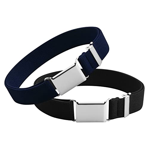 2 Stück Elastischer Gürtel Kinder, Einstellbar Gürtel mit Einfacher Magnetschnalle für Jungen Mädchen für Jeans Hosen Kleid (Marinebla+Schwarz) Cover