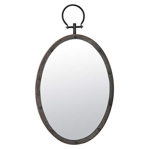 Stonebriar Oval Rustic Bronze Metal Mirror With Rivet Detail & Hanging Ring For Wall, Industrial Home Décor #TOP1