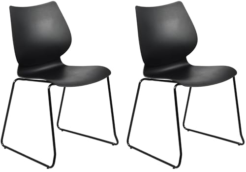 CLP Stapelstühle 2er Set Houma, platzsparender Stuhl, stapelbar, mit Rückenlehne, Sitzschale aus Kunststoff, stabiles Metallgestell, Farbe:schwarz