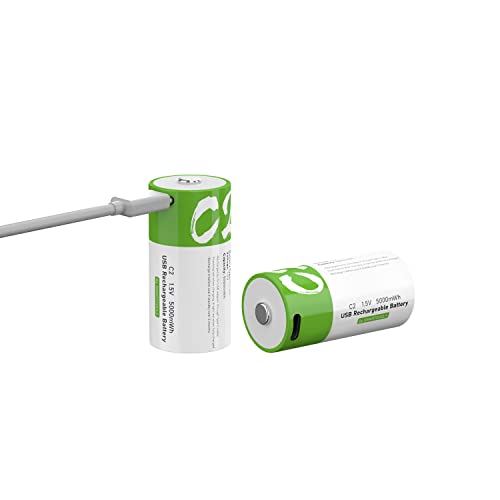 C Battery 1.5V Rechargeable Battery USB Type-C Port C Cell 5000mAh High Capacity 250118 (2 Pack)