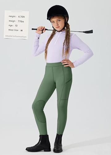 Image of Willit Girls Horse Riding Pants Tights Kids Equestrian Breeches Knee-Patch Youth Schooling Tights Zipper Pockets