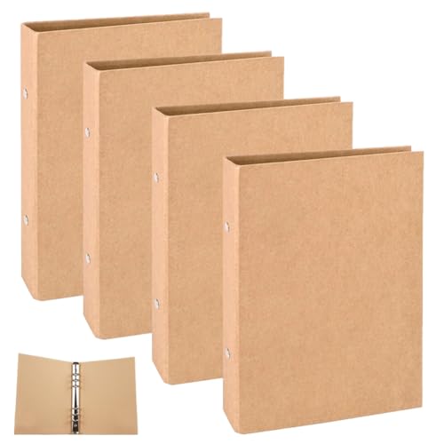 4Pcs A5 Classeurs En Papier Kraft, Classeur A5 6 Anneaux, Dos 38mm, Hauteur De Remplissage 25mm, Renforcée Couverture De Reliure Rechargeable, Beige Feuilles Volantes Reliure Pour L'école Et Bureau