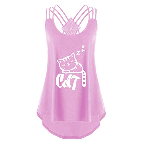Hotkey Women Sleeveless Tank Tops Casual Cat Print Bandages Vest Top for Teen