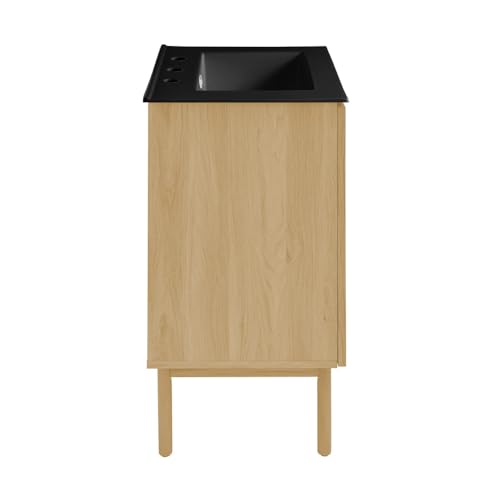 Image of Swiss Madison Classe 24 inch Freestanding Bathroom Vanity in Natural Oak with Black 3-Hole Centerset Sink Top